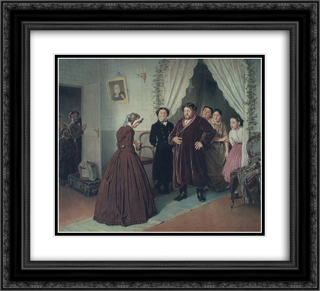Arrival of a New Governess in a Merchant House 22x20 Black Ornate Wood Framed Art Print Poster with Double Matting by Perov, Vasily