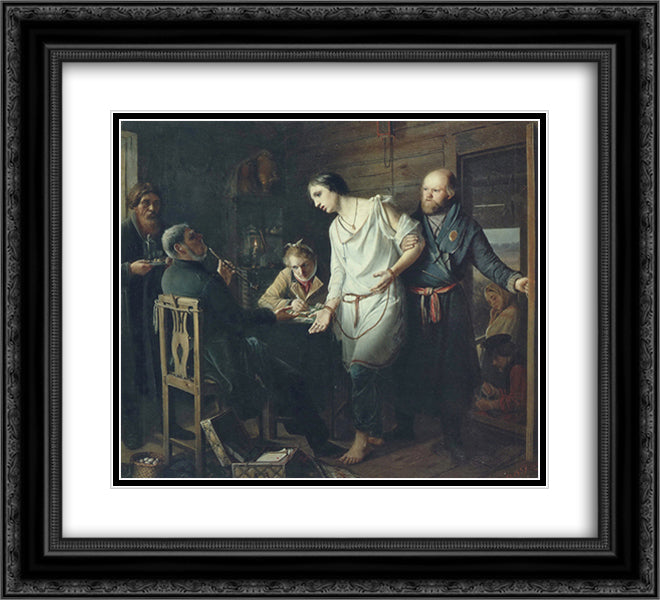 Arriving at an the inquiry 22x20 Black Ornate Wood Framed Art Print Poster with Double Matting by Perov, Vasily