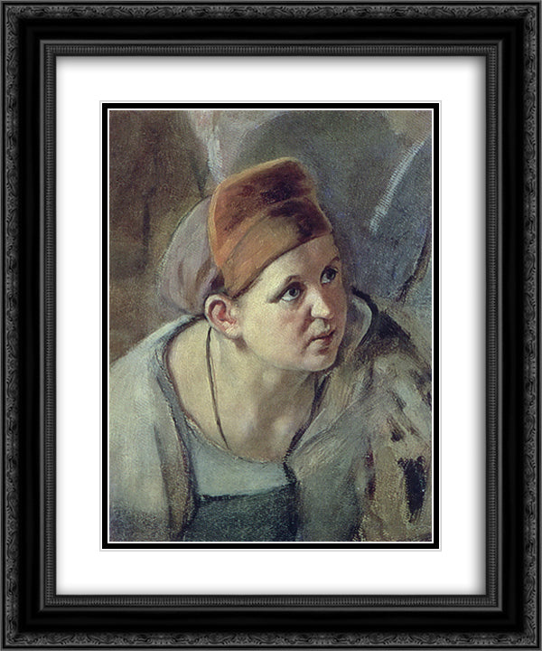 Bent figure of a woman 20x24 Black Ornate Wood Framed Art Print Poster with Double Matting by Perov, Vasily