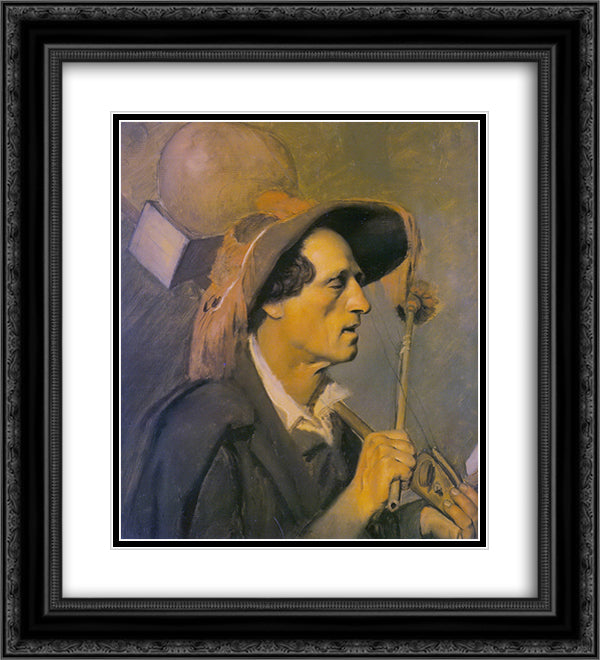 Blind Musician 20x22 Black Ornate Wood Framed Art Print Poster with Double Matting by Perov, Vasily
