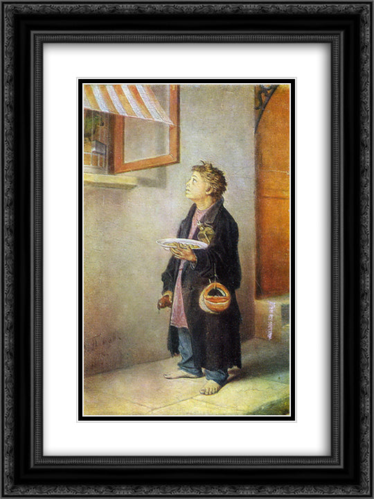 Boy-craftsman 18x24 Black Ornate Wood Framed Art Print Poster with Double Matting by Perov, Vasily
