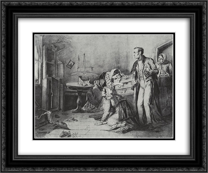 Burglary at Easter Eve 24x20 Black Ornate Wood Framed Art Print Poster with Double Matting by Perov, Vasily
