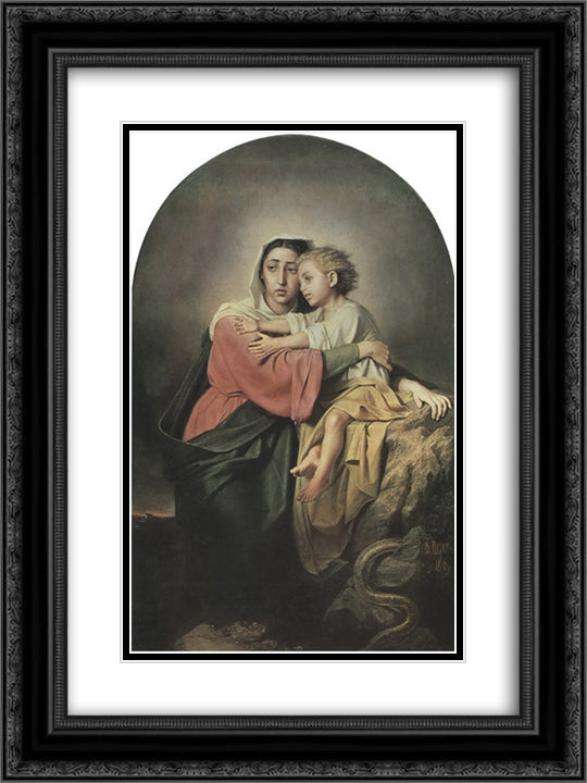 Christ and the Virgin at the sea 18x24 Black Ornate Wood Framed Art Print Poster with Double Matting by Perov, Vasily