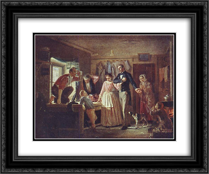 Courting an official to his daughter tailor 24x20 Black Ornate Wood Framed Art Print Poster with Double Matting by Perov, Vasily