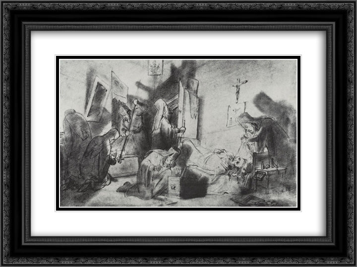 Dividing the inheritance in a monastery (Death of a monk) 24x18 Black Ornate Wood Framed Art Print Poster with Double Matting by Perov, Vasily