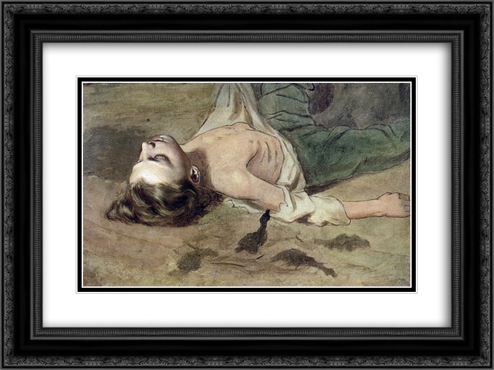 Etude lying to the boy's painting 'The Court Pugachev' 24x18 Black Ornate Wood Framed Art Print Poster with Double Matting by Perov, Vasily