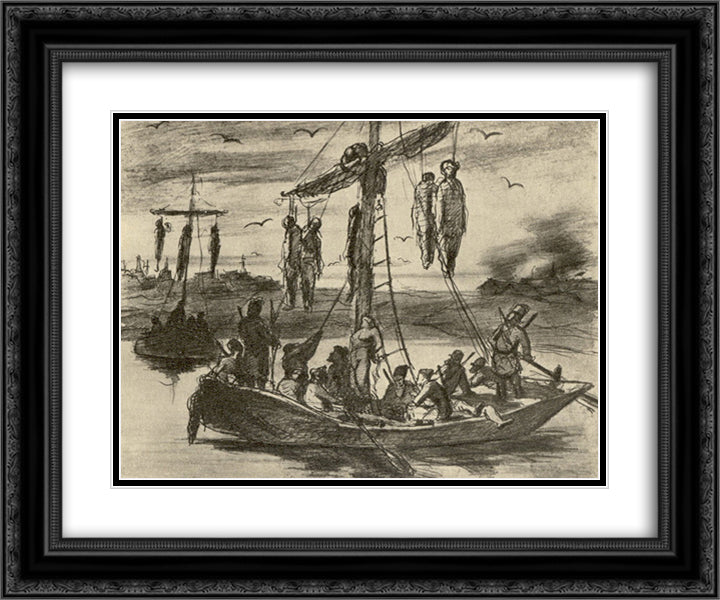Executed by Pugachev 24x20 Black Ornate Wood Framed Art Print Poster with Double Matting by Perov, Vasily