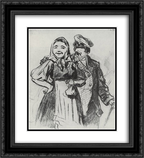 Fedot and Arina 20x22 Black Ornate Wood Framed Art Print Poster with Double Matting by Perov, Vasily