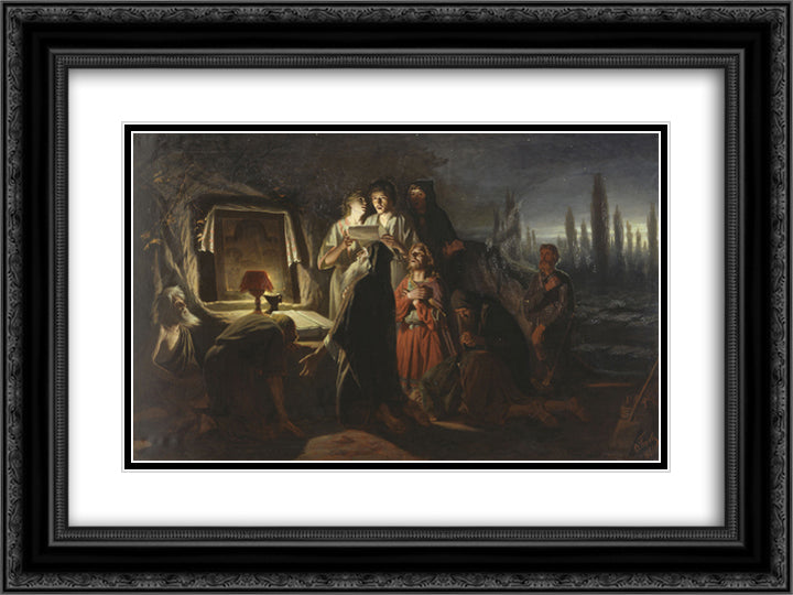 First Christians in Kiev 24x18 Black Ornate Wood Framed Art Print Poster with Double Matting by Perov, Vasily