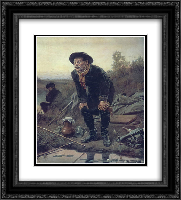 Fisherman 20x22 Black Ornate Wood Framed Art Print Poster with Double Matting by Perov, Vasily