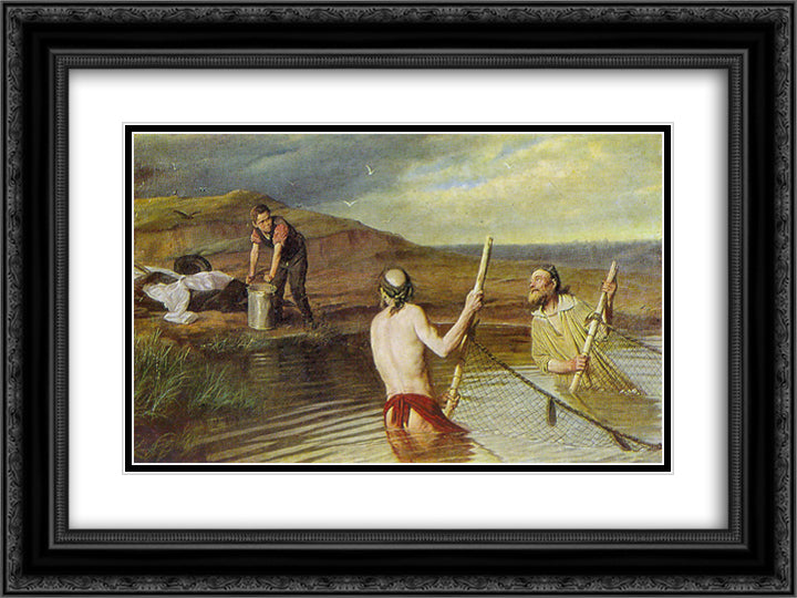Fishers (priest, deacon and seminarian) 24x18 Black Ornate Wood Framed Art Print Poster with Double Matting by Perov, Vasily