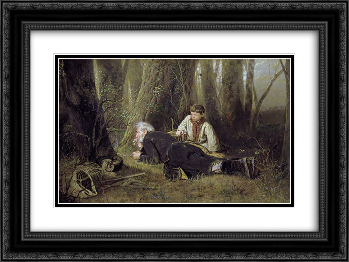 Fowler 24x18 Black Ornate Wood Framed Art Print Poster with Double Matting by Perov, Vasily