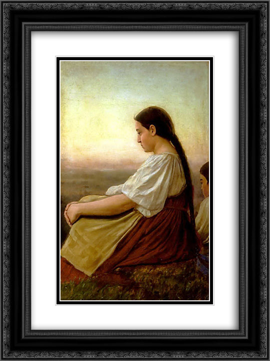 Girl 18x24 Black Ornate Wood Framed Art Print Poster with Double Matting by Perov, Vasily