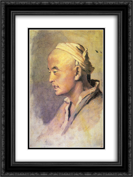 Head of a Kirghiz. Sketch 18x24 Black Ornate Wood Framed Art Print Poster with Double Matting by Perov, Vasily