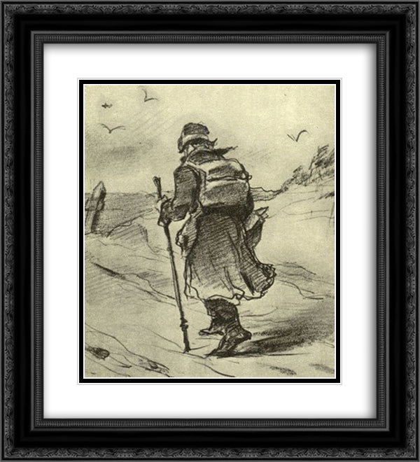 Wayfarer 20x22 Black Ornate Wood Framed Art Print Poster with Double Matting by Perov, Vasily