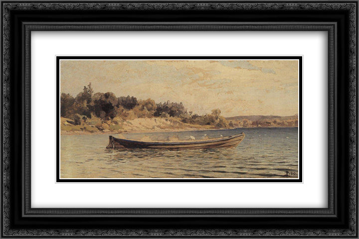 A boat 24x16 Black Ornate Wood Framed Art Print Poster with Double Matting by Polenov, Vasily
