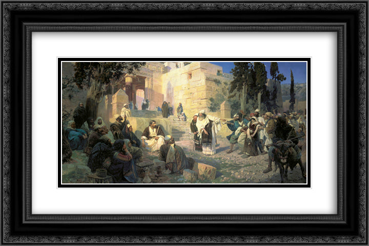 A depiction of Jesus and the woman taken in adultery 24x16 Black Ornate Wood Framed Art Print Poster with Double Matting by Polenov, Vasily