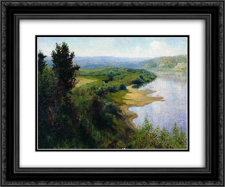 A river 24x20 Black Ornate Wood Framed Art Print Poster with Double Matting by Polenov, Vasily
