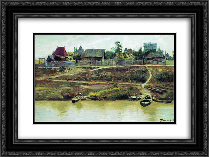 A settlement near Volga 24x18 Black Ornate Wood Framed Art Print Poster with Double Matting by Polenov, Vasily