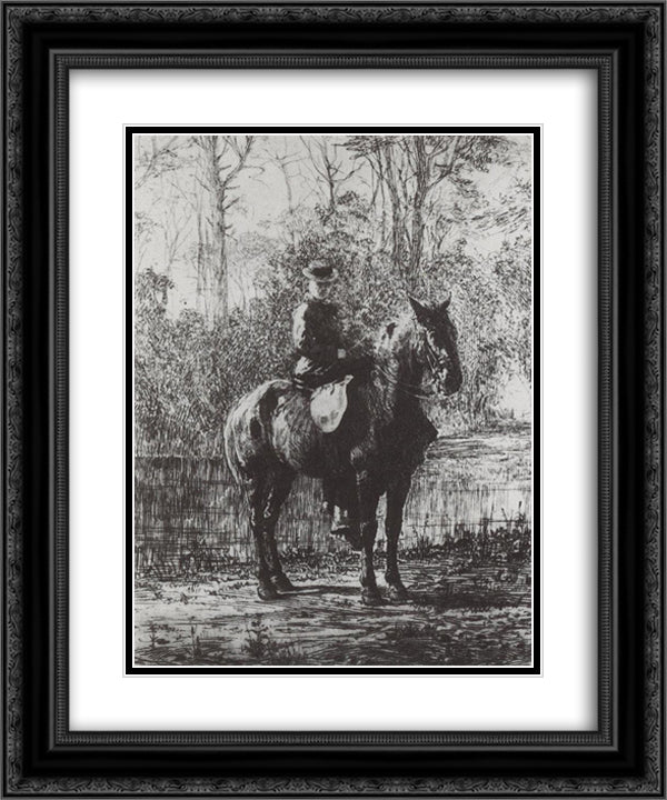 Amazon on a horseback 20x24 Black Ornate Wood Framed Art Print Poster with Double Matting by Polenov, Vasily