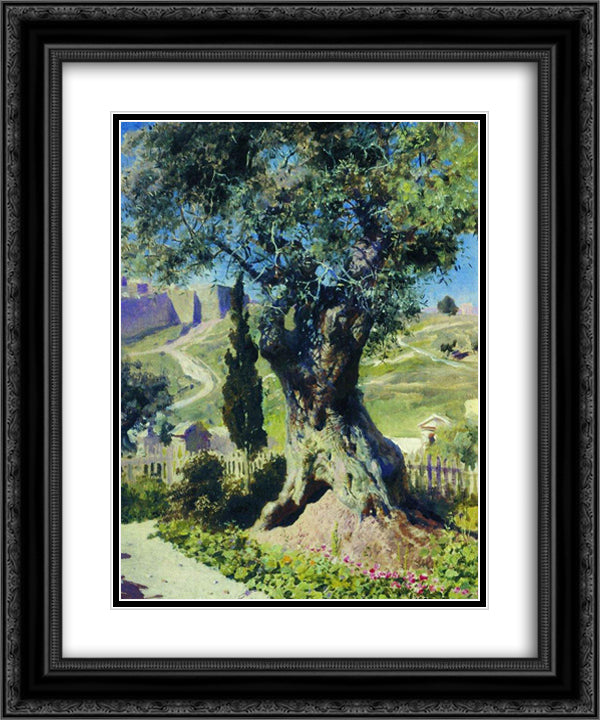 An Olive Tree in the Garden of Gethsemane 20x24 Black Ornate Wood Framed Art Print Poster with Double Matting by Polenov, Vasily