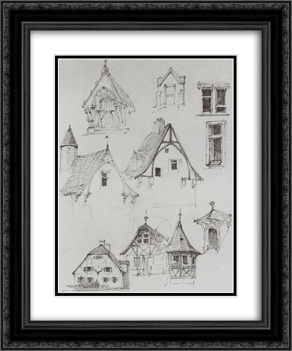 Architectural sketches. From travelling in Germany. 20x24 Black Ornate Wood Framed Art Print Poster with Double Matting by Polenov, Vasily