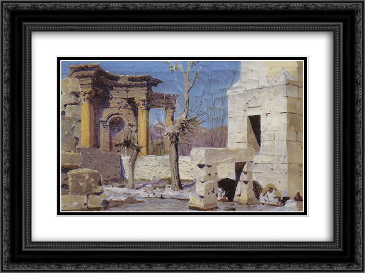 Baalbek 24x18 Black Ornate Wood Framed Art Print Poster with Double Matting by Polenov, Vasily
