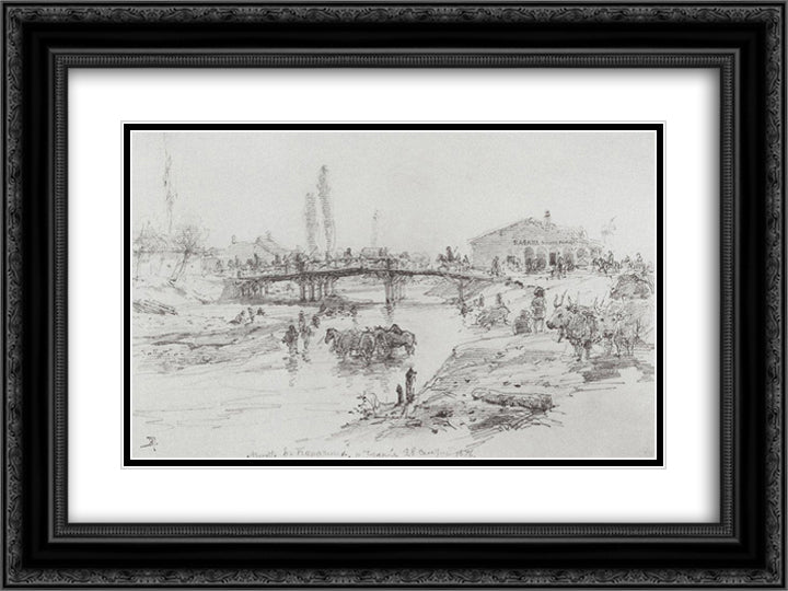 Bridge on the River Cuprija in Paracin 24x18 Black Ornate Wood Framed Art Print Poster with Double Matting by Polenov, Vasily
