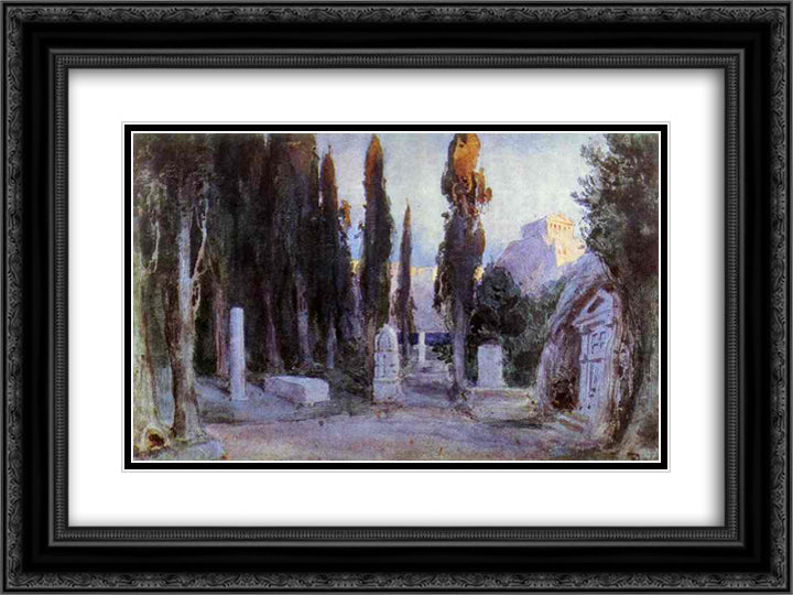 Cemetery 24x18 Black Ornate Wood Framed Art Print Poster with Double Matting by Polenov, Vasily