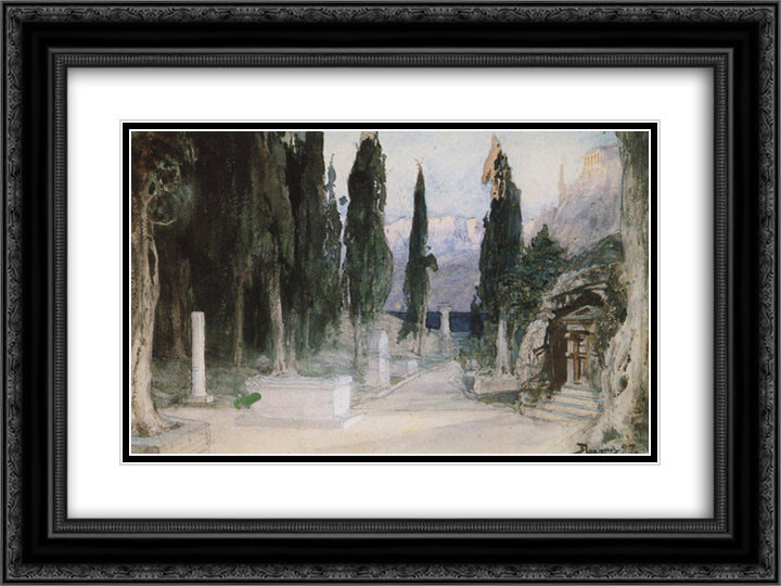 Cemetery among the cypress 24x18 Black Ornate Wood Framed Art Print Poster with Double Matting by Polenov, Vasily