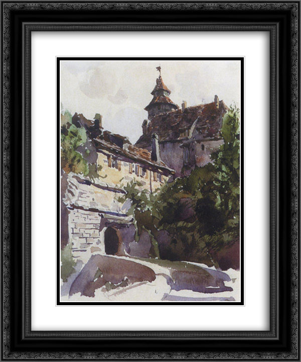 Corner of the medieval city with a wall 20x24 Black Ornate Wood Framed Art Print Poster with Double Matting by Polenov, Vasily