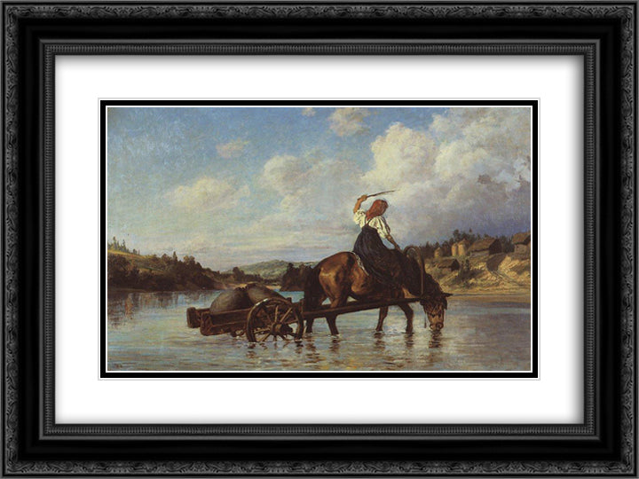 Crossing of the River Oyat 24x18 Black Ornate Wood Framed Art Print Poster with Double Matting by Polenov, Vasily