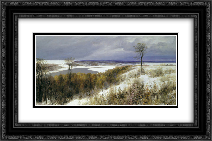 Early snow 24x16 Black Ornate Wood Framed Art Print Poster with Double Matting by Polenov, Vasily