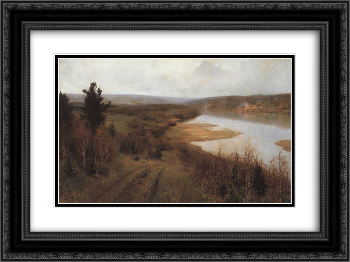 Getting cold. Autumn on the Oka River near Tarusa. 24x18 Black Ornate Wood Framed Art Print Poster with Double Matting by Polenov, Vasily