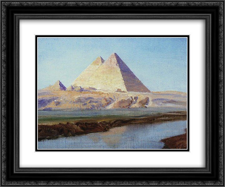 Great Pyramids of Cheops and Chephren 24x20 Black Ornate Wood Framed Art Print Poster with Double Matting by Polenov, Vasily
