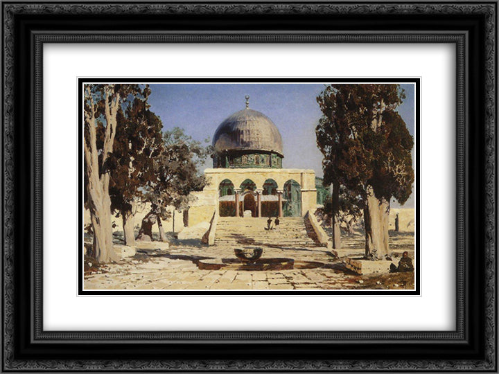 Haram Ash-Sharif - the square where the ancient Temple of Jerusalem was situated 24x18 Black Ornate Wood Framed Art Print Poster with Double Matting by Polenov, Vasily
