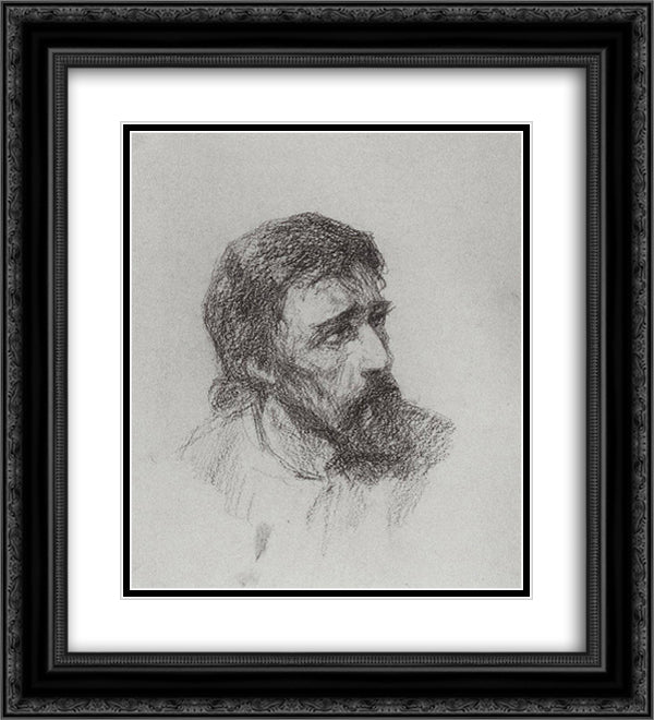 Head of Christ 20x22 Black Ornate Wood Framed Art Print Poster with Double Matting by Polenov, Vasily