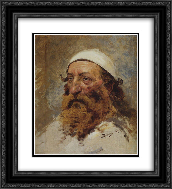 Head of Jewish Man 20x22 Black Ornate Wood Framed Art Print Poster with Double Matting by Polenov, Vasily