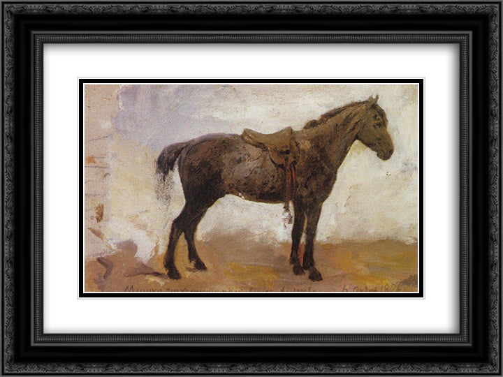 Horse Mishka 24x18 Black Ornate Wood Framed Art Print Poster with Double Matting by Polenov, Vasily