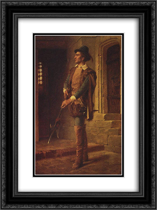Huguenot 18x24 Black Ornate Wood Framed Art Print Poster with Double Matting by Polenov, Vasily