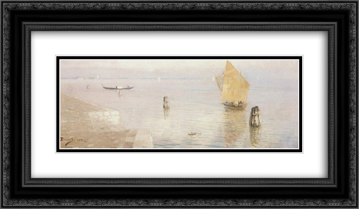Laguna. Venice. 24x14 Black Ornate Wood Framed Art Print Poster with Double Matting by Polenov, Vasily
