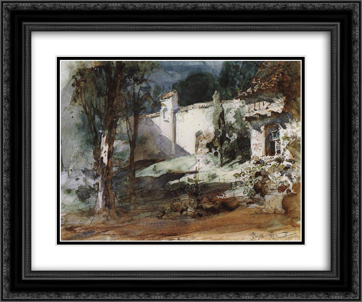 Marguerite Garden 24x20 Black Ornate Wood Framed Art Print Poster with Double Matting by Polenov, Vasily