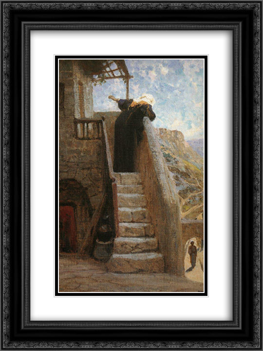 Martha received him into his house 18x24 Black Ornate Wood Framed Art Print Poster with Double Matting by Polenov, Vasily
