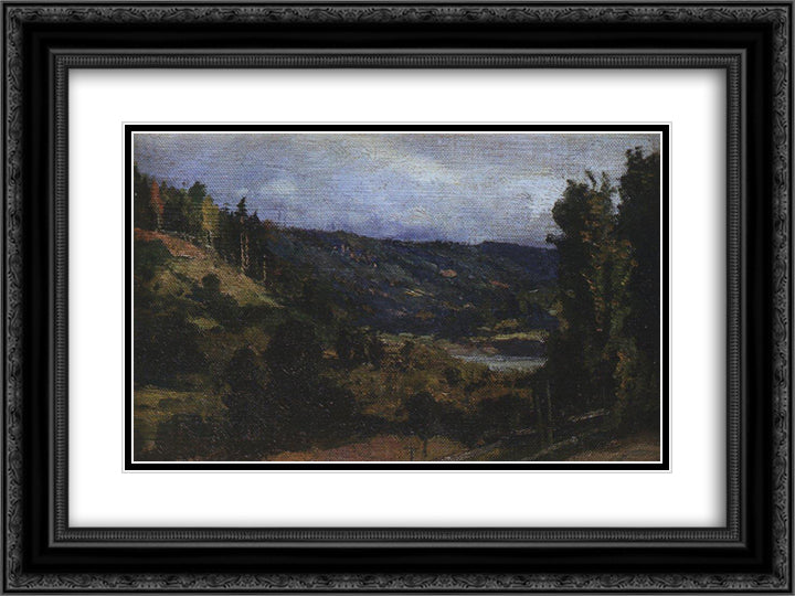 Mountainous riverbank of Oyat 24x18 Black Ornate Wood Framed Art Print Poster with Double Matting by Polenov, Vasily