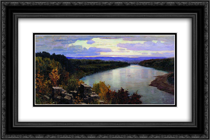 Oka. Evening. 24x16 Black Ornate Wood Framed Art Print Poster with Double Matting by Polenov, Vasily