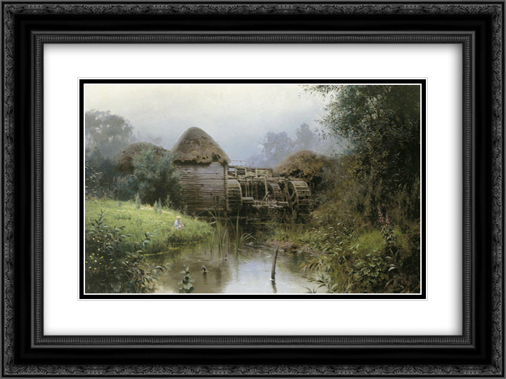 Old mill 24x18 Black Ornate Wood Framed Art Print Poster with Double Matting by Polenov, Vasily