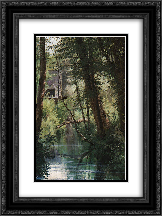 Pond at Wehle 18x24 Black Ornate Wood Framed Art Print Poster with Double Matting by Polenov, Vasily