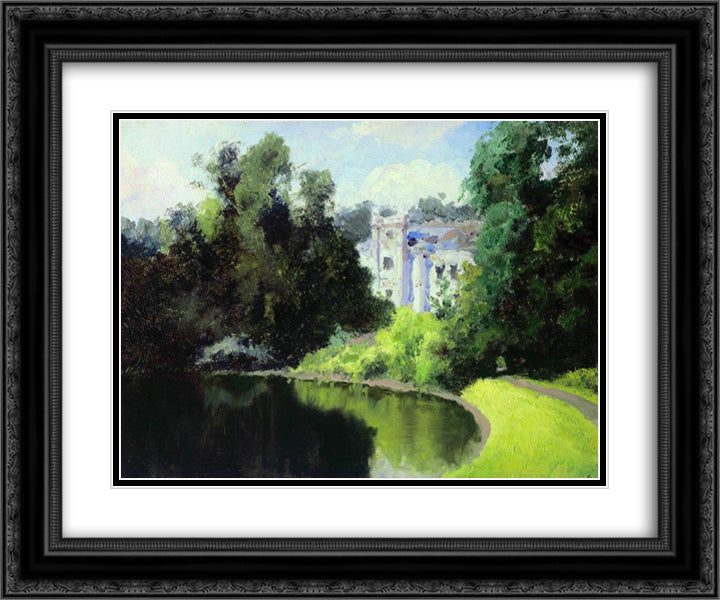 Pond in the Park. Olshanka. 24x20 Black Ornate Wood Framed Art Print Poster with Double Matting by Polenov, Vasily