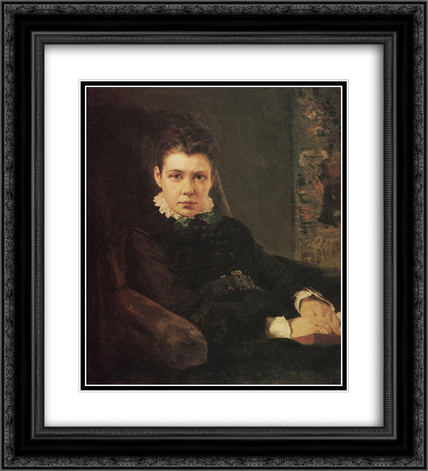 Portrait of D. Khrushcheva, the artist's sister 20x22 Black Ornate Wood Framed Art Print Poster with Double Matting by Polenov, Vasily