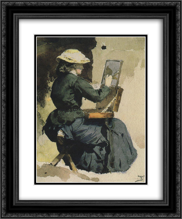 Portrait of N. Yakunchikova 20x24 Black Ornate Wood Framed Art Print Poster with Double Matting by Polenov, Vasily